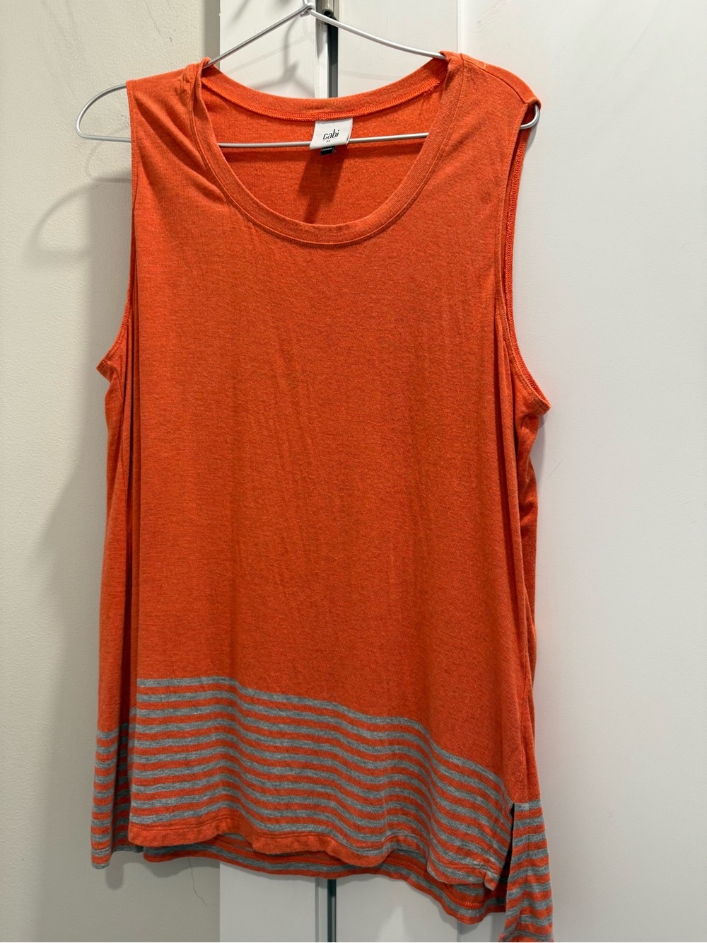 Cabi Hangout Tee 8017 Orange With Gray Stripes, Sleeveless-Medium Retail $63